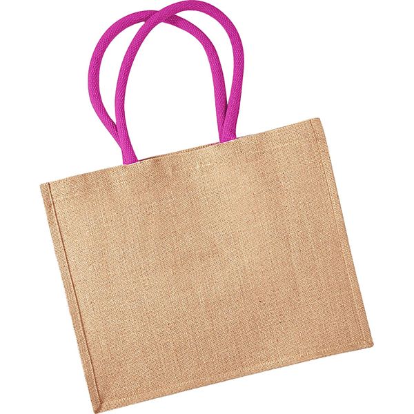 Westford Mill W407 | Classic Jute Shopper 42 X 33 X 19 Cm - Colore: Naturale/Fucsia - Taglia: Unica-image
