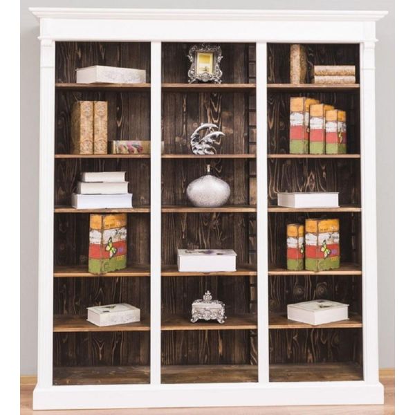 Casa Padrino Scaffale In Stile Country Bianco/Marrone Scuro 180 X 39 X H. 197 Cm - Mobile In Legno Massiccio - Libreria - Mobile Da Soggiorno - Mobile Da Ufficio - Mobile In Stile Country-image