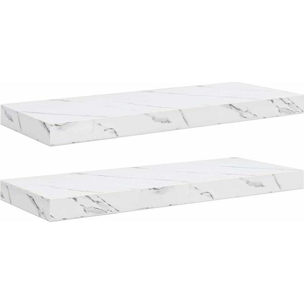 Vidaxl Mensole Da Parete 2 Pezzi Marmo Bianco 60 X 23,5 X 4 Cm Materiale A Base Di Legno-image