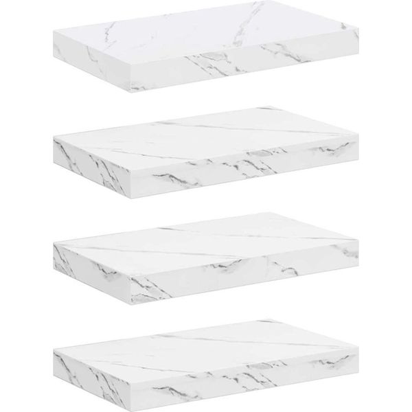 Vidaxl Mensole Da Parete 4 Pezzi Marmo Bianco 40 X 23,5 X 4 Cm Materiale A Base Di Legno-image