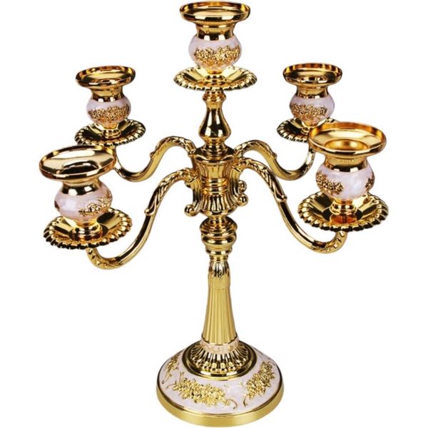 Inf Elegante Candelabro A 5 Bracci In Lega Di Zinco - Centrotavola Romantico Oro Bianco-image