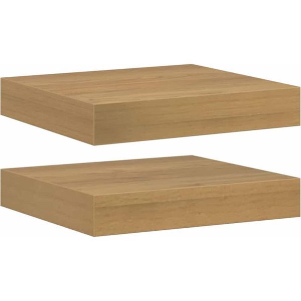 Vidaxl Mensole Da Parete 2 Pezzi Marrone 23 X 23,5 X 4 Cm Materiale A Base Di Legno-image