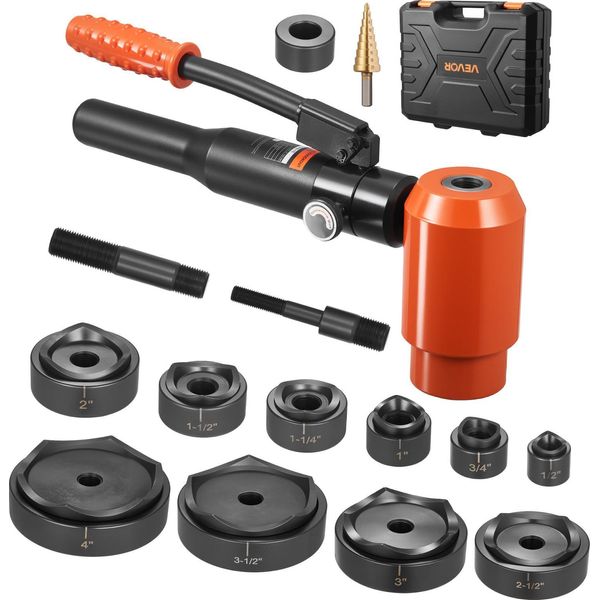 Set Di Punzoni Per Sverniciatura Vevor, Set Di Sverniciatori Idraulici Da 15 T, Set Di Utensili Ko Da 12,7 A 101,6 Mm, Utensile Per La Realizzazione Di Fori, Set Di Utensili Ko Con 10 Matrici Per Quadri Elettrici In Metallo, Armadi Elettrici-image