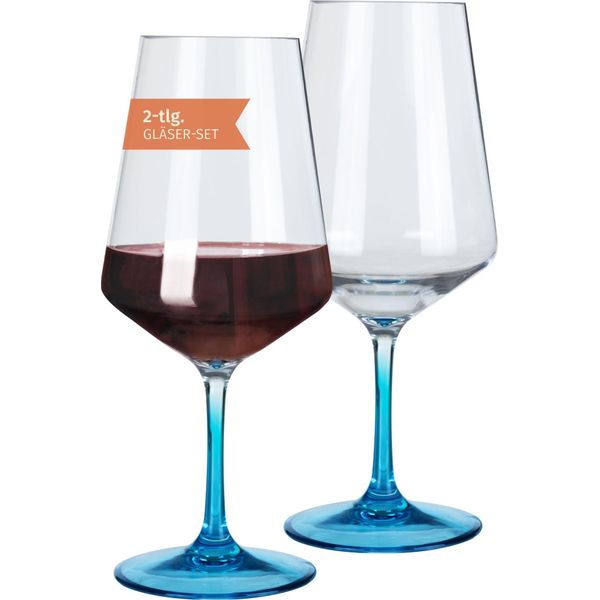Bicchiere Da Vino Rosso Milano Linea Blu Set Di 2 In Policarbonato 580 Ml Infrangibile Senza Bpa Leggero Ideale Per Campeggio Picnic Festival All'aperto Vino Aperol Party-image