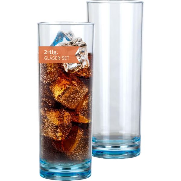 Bicchiere Milano Long Drink Linea Blu Set Di 2 In Policarbonato 330 Ml Infrangibile Senza Bpa Leggero - Per Campeggio Picnic Festival Outdoor Long Drink Soft Drink-image