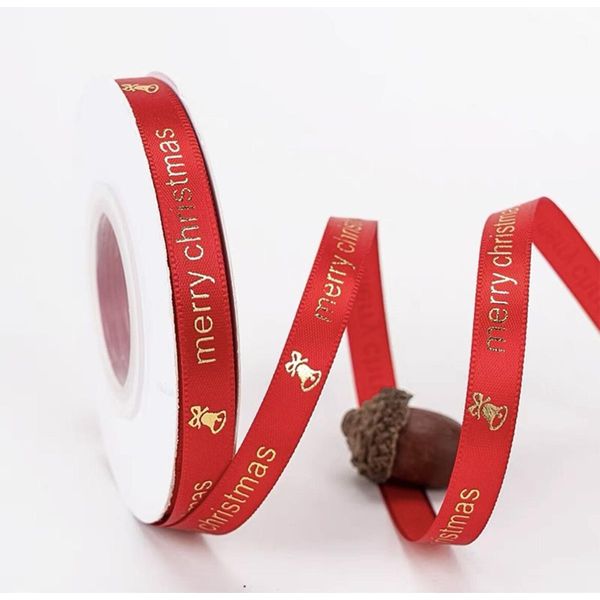 Inf Nastro Decorativo Natalizio Rosso Con Campanelle - 1Cm Poliestere Regalo-image