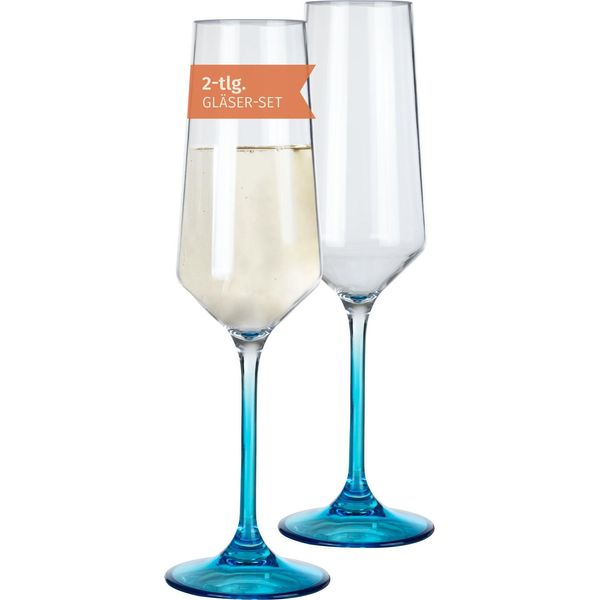 Bicchiere Da Champagne Milano Linea Blu Set Di 2 In Policarbonato 280 Ml Infrangibile Senza Bpa Leggero Ideale Per Campeggio Picnic Festival All'aperto Prosecco Spumante-image