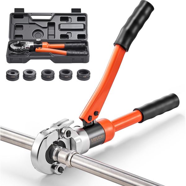 Pinze Idrauliche A Crimpare Vevor Con Profilo A V, Pinze A Crimpare Per Tubi In Acciaio Inox, Pinze A Crimpare Con Ganasce V12, V15, V18, V22, V28 E Valigetta, Set Di Utensili A Crimpare Per Riparazioni E Installazioni Idrauliche-image