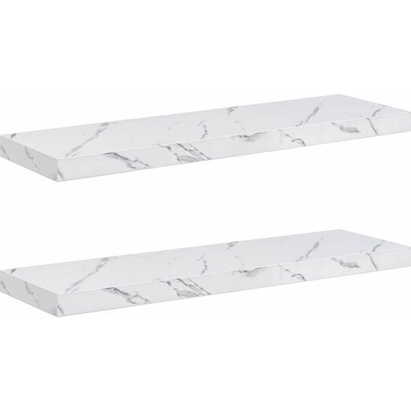 Vidaxl Mensole Da Parete 2 Pezzi Marmo Bianco 90 X 23,5 X 4 Cm Materiale A Base Di Legno-image