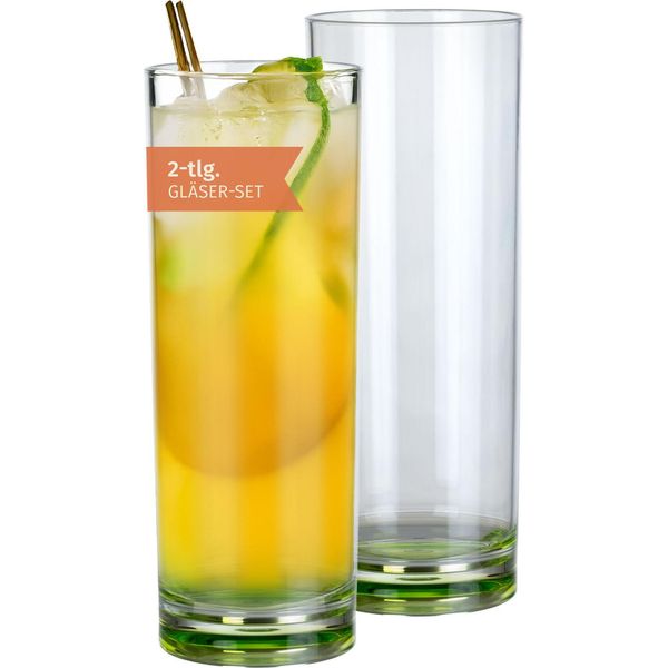 Bicchiere Milano Long Drink Linea Verde Set Di 2 In Policarbonato 330 Ml Infrangibile Senza Bpa Leggero - Per Campeggio Picnic Festival Outdoor Long Drink Soft Drink-image