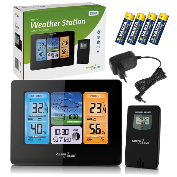 Stazione Radio Meteorologica Greenblue A Colori Con Alimentazione A Batterie Dcf Fasi Lunari GB526-image