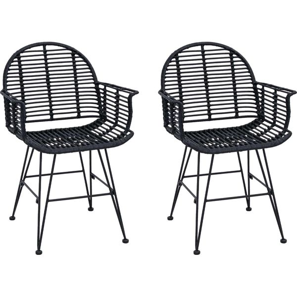 Vidaxl Sedia Da Pranzo 2 Pezzi Nero 57 X 54,5 X 85 Cm Rattan E Ferro-image