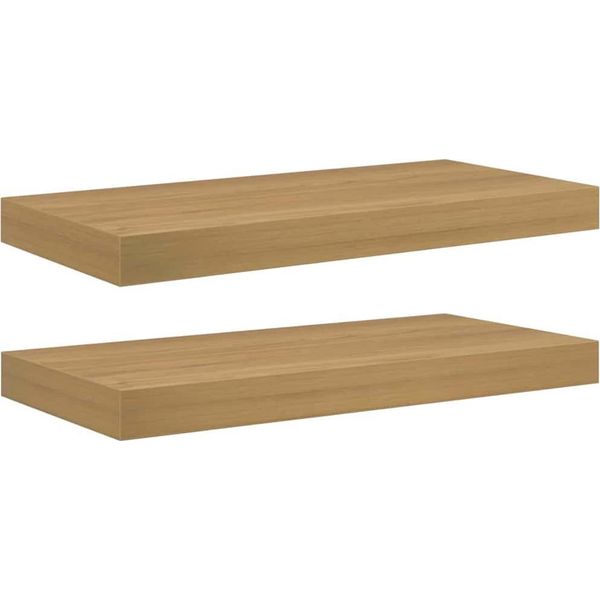 Vidaxl Mensole Da Parete 2 Pezzi Marrone 50 X 23,5 X 4 Cm Materiale A Base Di Legno-image