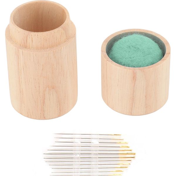 Puntaspilli In Legno Porta Aghi Da Cucito, Grande Capacità, Multifunzionale, Portatile, Con Aghi Da Ricamo, Verde Menta-image