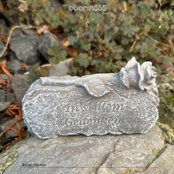 Eberin - Pietra Commemorativa Cimiteriale Motivo Rosa - Pietra Del Lutto/Pietra Della Tomba Aspetto Di Pietra Vera Con Scritta "In Silent Memory"""-image