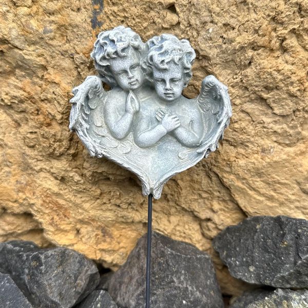 Eberin - Cimitero Commemorativo Coppia Di Angeli A Cuore - Coppia Di Angeli In Lutto - Ottica In Pietra Vera - Angelo Grigio Antico - Angelo Funerario Da Attaccare - Angelo Ad Ala Di Cuore-image