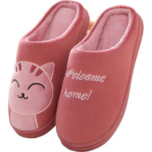 Donna Uomo Pantofole Pantofole Di Peluche Welcome Home 1 Rosso Taglia 38/39-image