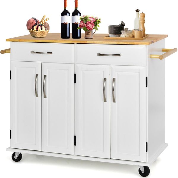 Costway Carrello Da Cucina Con Piano Di Lavoro E Portasciugamani, Carrello Di Servizio Su Ruote, Isola Da Cucina In Legno-image
