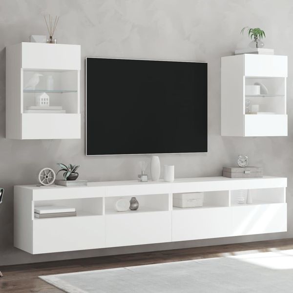 Maison Exclusive - Armadi A Muro Con Luci Led Per Tv 2 Pz. Bianco 40X30X60,5 Cm-image