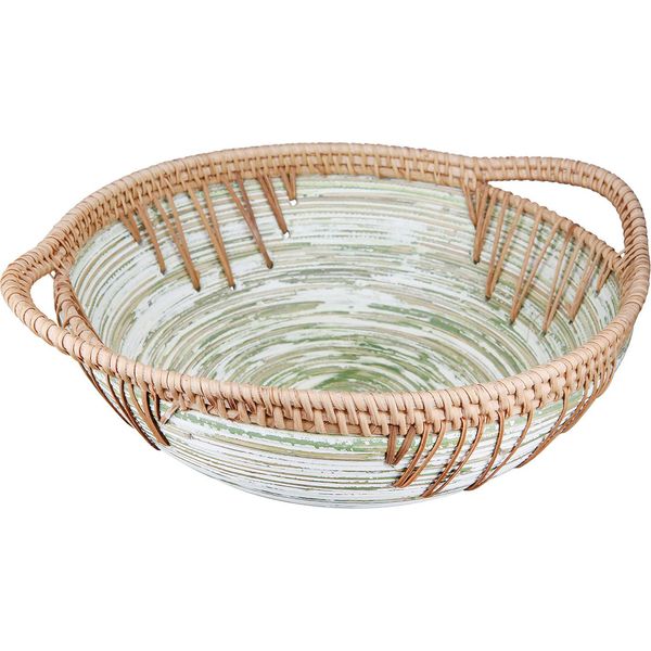 Gilde Schale, Rund, "Fortaleza"", Gestreift, Rattan, GrüN, Naturfarben, Ve 3, L. 30 Cm, B. 36 Cm, H. 11 Cm 51597"-image