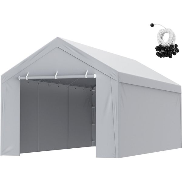 Tenda Per Garage Vevor, Parete Superiore + Laterale 3 X 6 M, Telo Per Garage, Impermeabile E Protetto Dai Raggi Uv, Facile Installazione Con Cinghie Di Tensione, Bianco (Telaio Non Incluso)-image