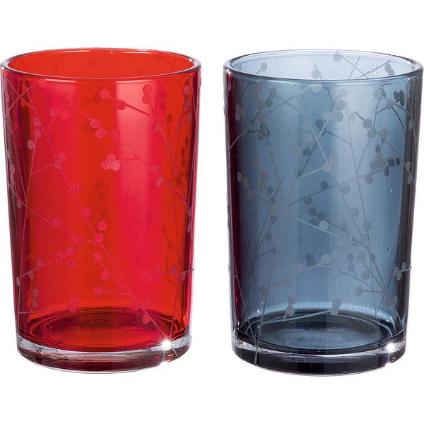Gilde Windlicht, Zylindrisch, "Zweig"", Zweigmotiv, Blumenmuster, Glas, Rot, Schwarz, , 2 StüCk Wie Abgebildet, H. 18 Cm, D. 12 Cm 27233"-image