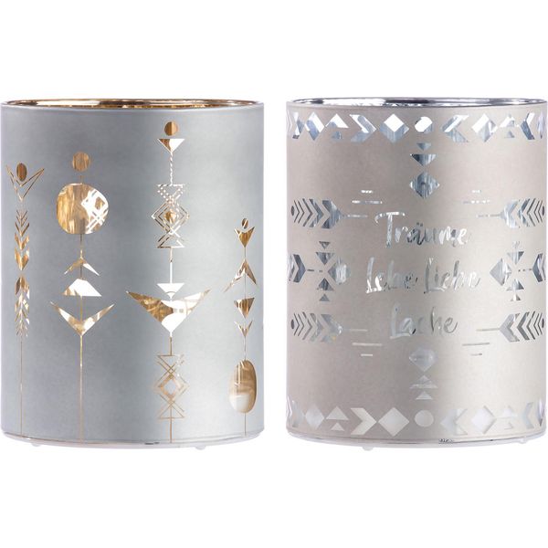 Gilde Windlicht (Led), Zylindrisch, "Indio"", Spruch, Glas, Grau, , 2 StüCk Wie Abgebildet, H. 13 Cm, D. 10 Cm 44932"-image