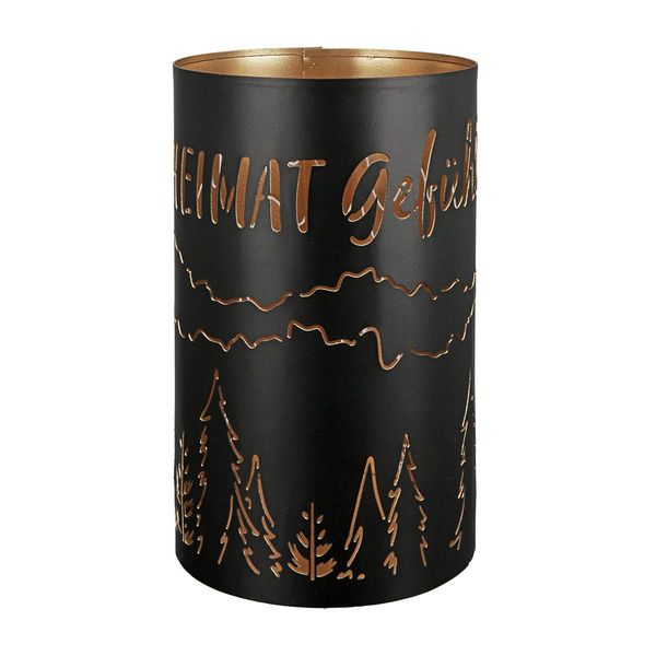 Gilde Windlicht, Zylindrisch, "Heimat GefüHl"", Spruch, Metall, Schwarz, , H. 20 Cm, D. 12 Cm 69140"-image