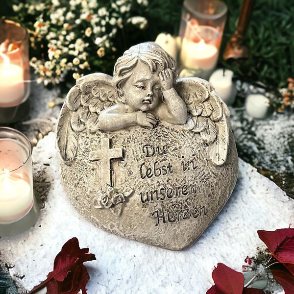 Eberina - Cuore Con Decorazione Funebre E Angelo In Lutto - Segno Di Amore Eterno E Di Ricordo - Detto Funebre: Tu Vivi Nei Nostri Cuori --image