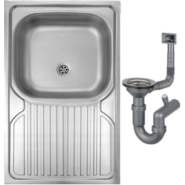Lavello Da Cucina In Acciaio 80X50 Cm Con Vasca E Sifone, Superficie Satinata, Facile Da Installare-image
