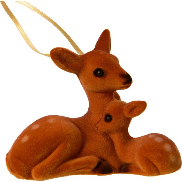 Decorazione Per Albero Di Natale In Plastica 9Cm Cervo Con Figura Di Cerbiatto Marrone-image
