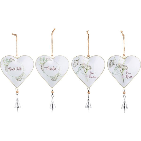 Gilde HäNger, Herz, "GräSerstrauß"", Spruch, Blumenmuster, Metall, Weiß, Ve 8, 4 StüCk Wie Abgebildet, B. 12 Cm, H. 28 Cm 67959"-image
