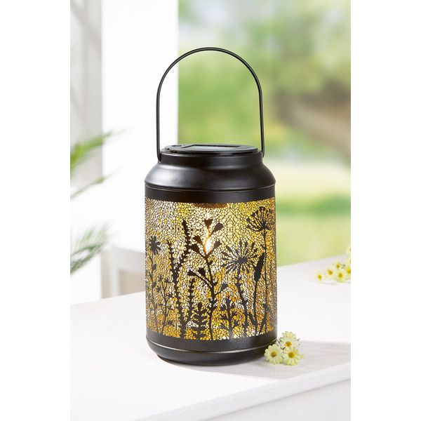 Gilde Laterne (Solar), "Opreto"", Blumenmuster, Metall, Schwarz, Ve 2, H. 27 Cm, D. 12 Cm 69514"-image