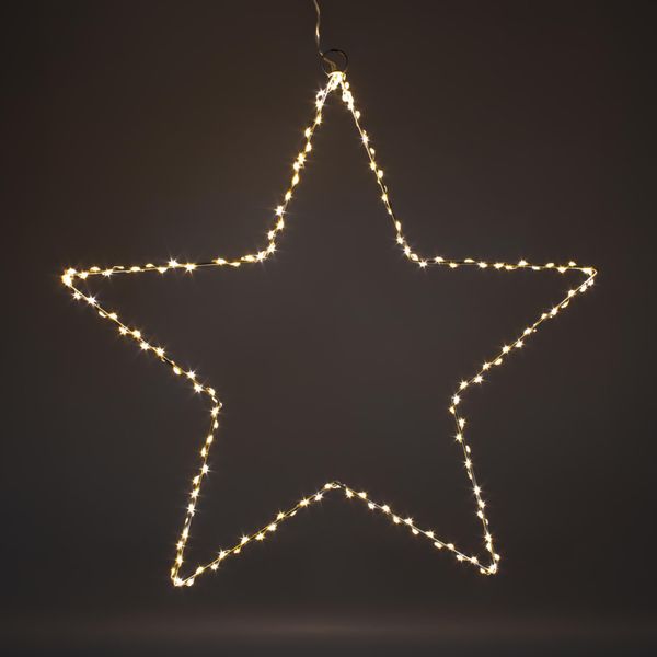 Stella Pendente A Led In Metallo Argentato Con Timer - 50 Cm - Sagoma Della Stella Illuminata In Bianco Caldo Per Uso Esterno E Interno - Decorazione Natalizia Dell'avvento Da Appendere-image