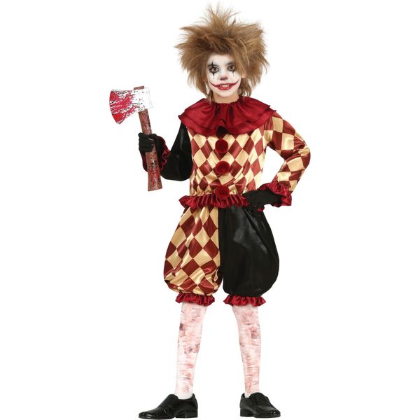Costume Di Halloween Da Clown Spaventoso Costume Da Clown Con Ascia Bambini Horror Clown Joker Oscuro Circo Figura Rosso Nero Stile Arlecchino Spaventoso Male, Taglia: 140/146 Colore: Grigio-image