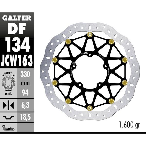 Set Di Dischi Freno Galfer 2X DF134JCW163G03 Wave® Floatech Racing Anteriori Flottanti 330X6.3Mm Per Honda Cbr Rr Fireblade Cmx A Rebel 1000 / 1100 Ccm Anno 2020 - 2023-image