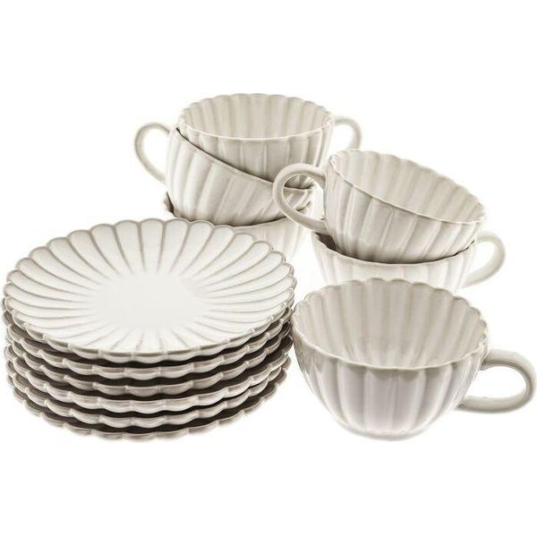 Set Di Tazze Da Caffè Bloomy Con Piattini 220 Ml In Porcellana - 12 Pz-image