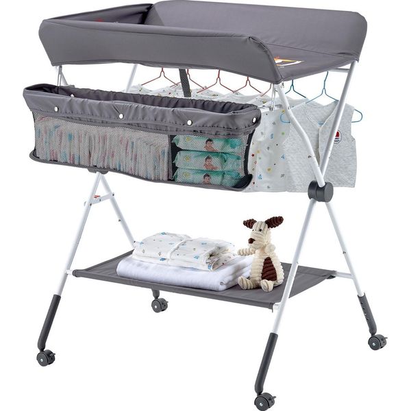 Fasciatoio Vevor, Fasciatoio Pieghevole Con Cestino Laterale, Fasciatoio Portatile Regolabile In Altezza Con Ruote Bloccabili, Organizzatore Multifunzionale Per La Cameretta, Grigio Scuro-image