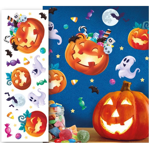 Halloween Zucca Fantasmi Adesivo Murale Spaventosa Decorazione Festa Decorazione Murale Lanterna Zucca Per Halloween Decorazione Per Soggiorno Decalcomanie Murali Decorazione Interna Colore: Multicolore-image