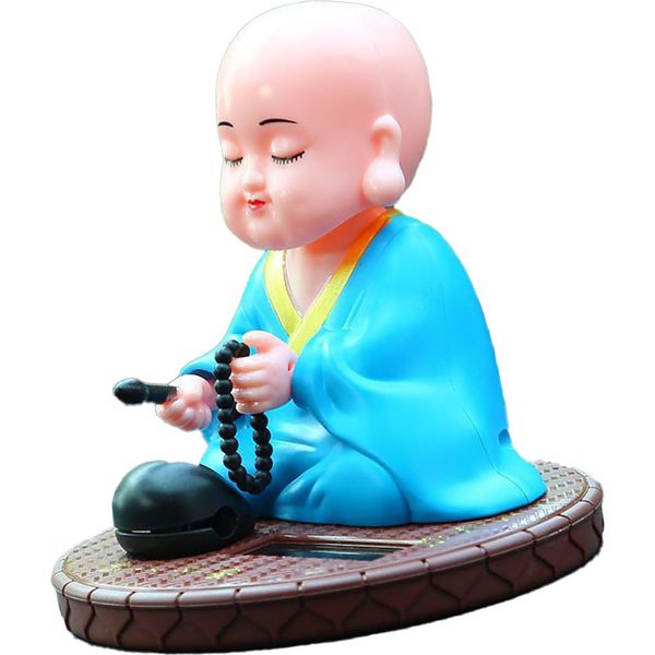Piccolo Monaco Ornamento Solare Auto Annuendo Bussando Buddha Statua Giocattolo Per Auto Cruscotto Casa Desktop Decor Capodanno Cinese Regalo Blu-image
