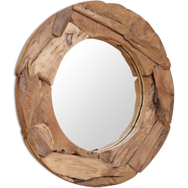 Vidaxl Specchio Decorativo In Teak 80 Cm Rotondo - Specchio Decorativo - Specchio Decorativo - Specchio - Specchio Da Parete-image