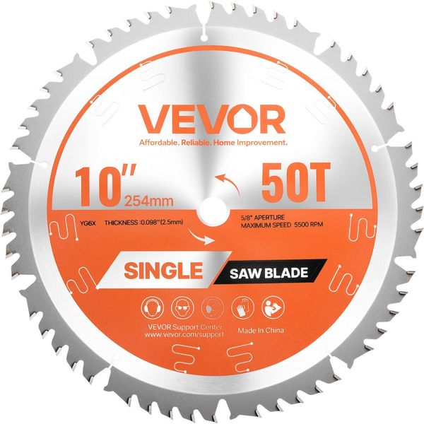 Lama Circolare Vevor (254 Mm φ & 50 Denti Affilati & 2,5 Mm Di Spessore) Ideale Per Legno Compensato Osb Duro, Compatibile Con Sega Circolare, Lama In Lega Con Estrattori Di Calore A Riduzione Del Rumore-image