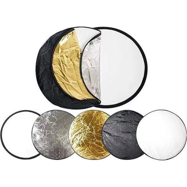 Riflettori Luminosi 5 In 1 Con Riflettori Morbidi Argento, Oro, Bianco E Nero, Rotondi, Pieghevoli E Multiportatili Per La Fotografia, 60 Cm-image