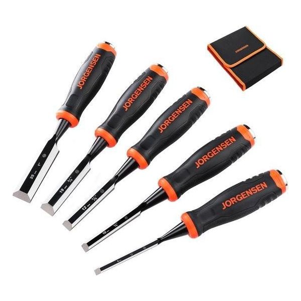 Set Di Scalpelli Professionali Per Legno, 5 Pezzi. Set Di Scalpelli In Acciaio Al Cromo Vanadio, Larghezza Scalpelli 6/10/12/19/25 Mm, Con Coperchio Protettivo, Per La Lavorazione E L'intaglio Del Legno, Borsa Inclusa.-image