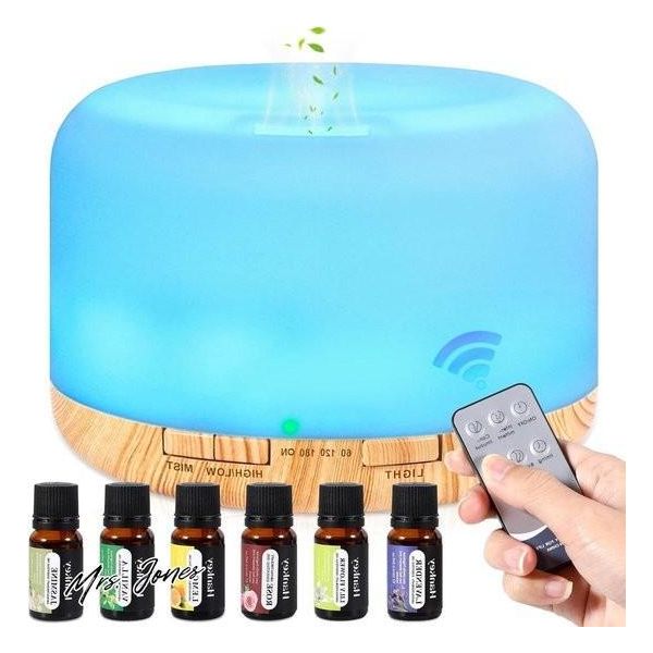 Mrs. Jones 500Ml Diffusore Di Oli Essenziali Umidificatore Ad Ultrasuoni Per Aromaterapia Con Oli Essenziali Led Umidificatore Per Aromaterapia 7 Colori Per Soggiorno Camera Da Letto Ufficio Yoga Con Timer - Silenzioso Con Luce D'atmosfera.-image