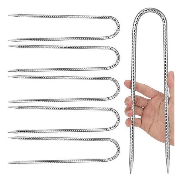 6 X Ancoraggio A Terra 30 Cm - Picchetti Ø 8 Mm - Robusti, Zincati - Picchetti Per Tenda A U - Per Terreni Duri - Campeggio - Trampolino-image