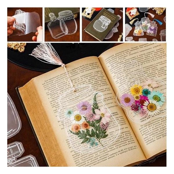 Segnalibri Trasparenti Realizzati Con Fiori Secchi - 60 Pezzi - Segnalibri Fai-Da-Te - Bellissimo Materiale Decorativo.-image