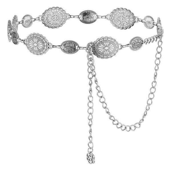 Cintura A Catena Regolabile Da Donna Cintura In Vita Da Cowgirl Occidentale Concho Cintura Stretta Da Abito Vintage Per Abiti Da Concerto - Accessorio Di Stile.-image