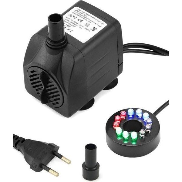 Mini Pompa D'acqua 800 L/H 15 W Con Illuminazione - 4 Colori Cangianti - Pompa Per Fontane Di Acquari E Laghetti-image