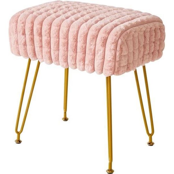 Pouf Rettangolare - Sedia Da Toeletta In Velluto - Gambe Dorate-image